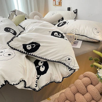 INS Girls Cherry Bedding Set Soft Washed Cotton Bed Sheet Queen King