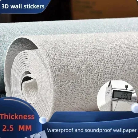 10m 3D Thicken self-adhesive thermal insulation wallpaper linen plain