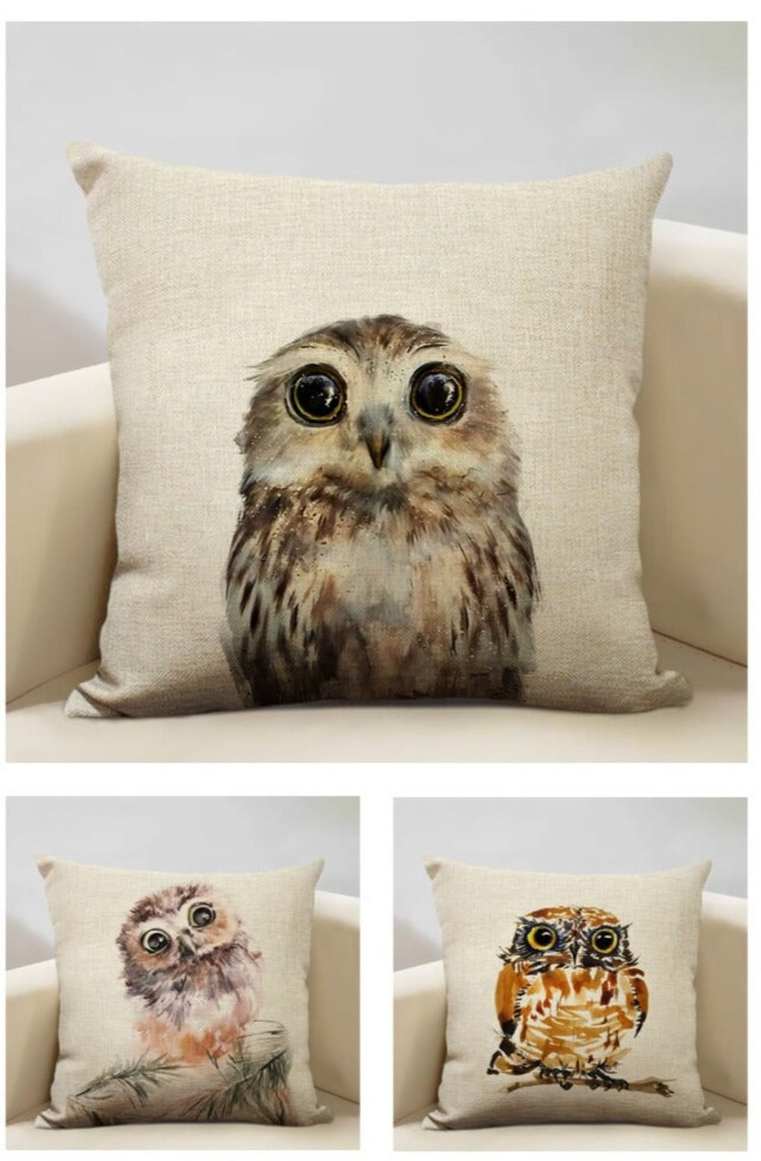 Watercolor Owl Print Cushion Cover Main image