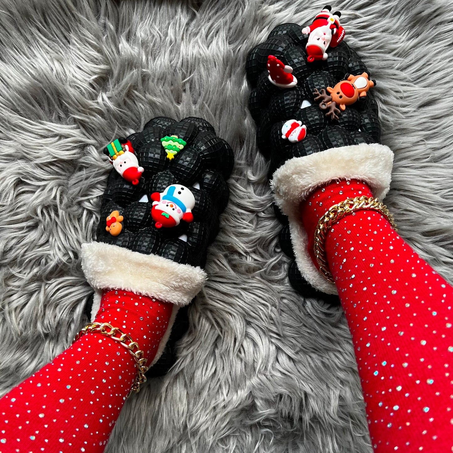 Furry House Slides for Chirstmas Funny DIY Bubble Slippers