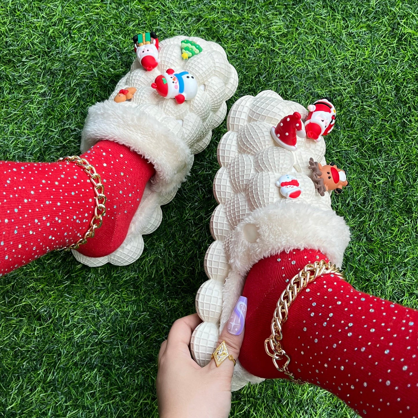 Furry House Slides for Chirstmas Funny DIY Bubble Slippers