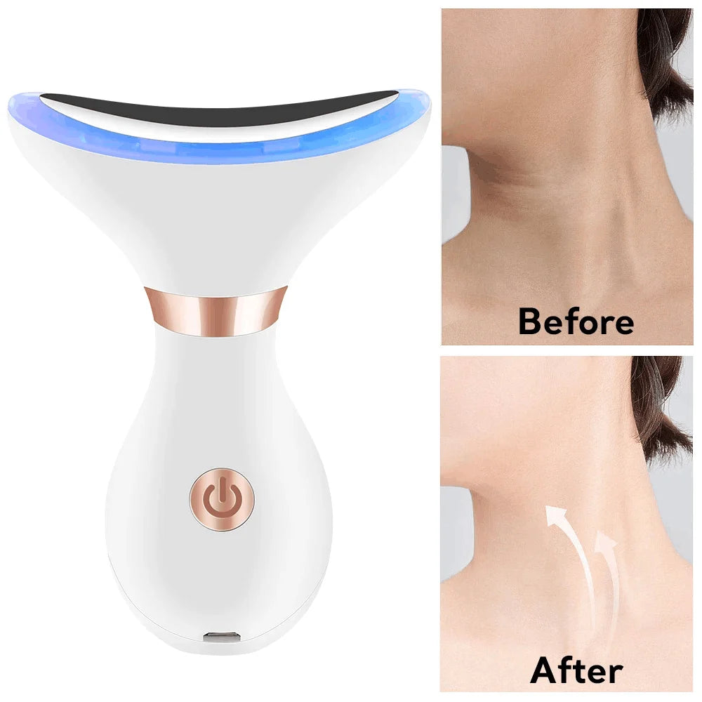 V Face Neck Lifting Massager EMS Beauty Device Heating Neck Facial LED