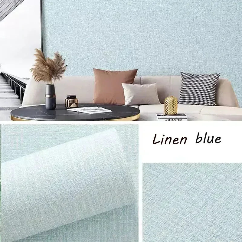 10m 3D Thicken self-adhesive thermal insulation wallpaper linen plain