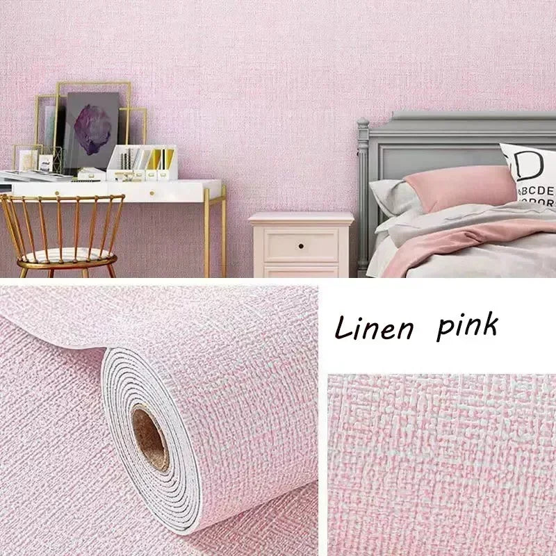 10m 3D Thicken self-adhesive thermal insulation wallpaper linen plain