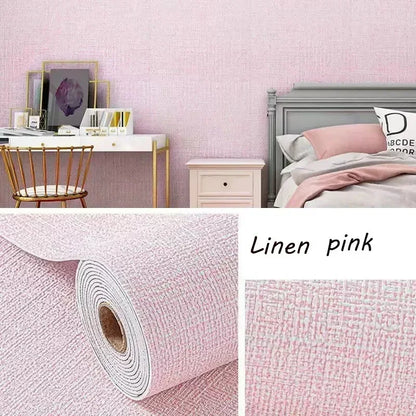 10m 3D Thicken self-adhesive thermal insulation wallpaper linen plain