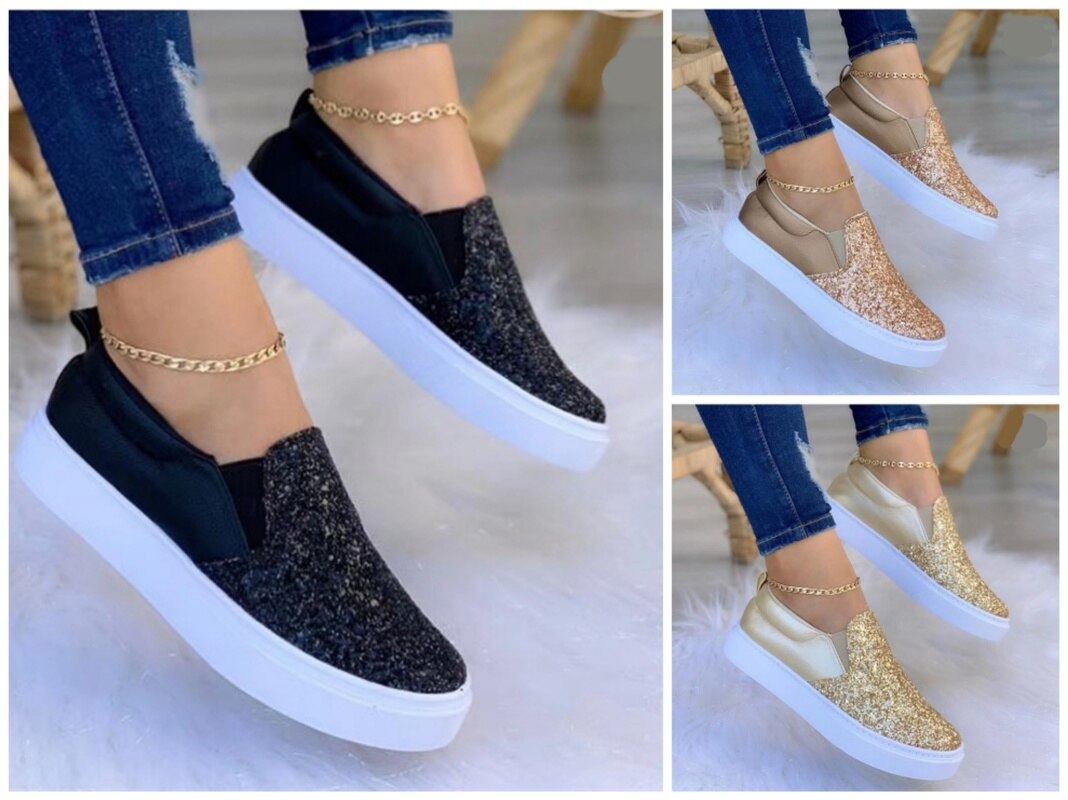 Moccasins Crystal Flat Female Loafers Shoes Gold/Black/Rose Gold