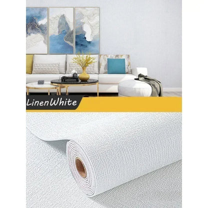 10m 3D Thicken self-adhesive thermal insulation wallpaper linen plain