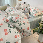INS Girls Cherry Bedding Set Soft Washed Cotton Bed Sheet Queen King
