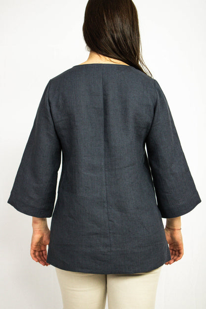 Dark Plum linen oversize top