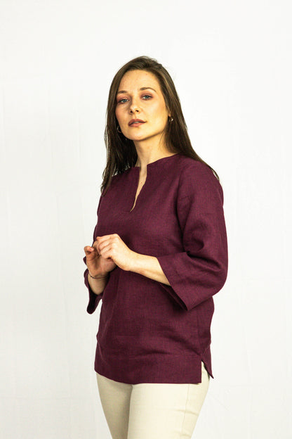 Dark Plum linen oversize top