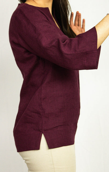 Dark Plum linen oversize top