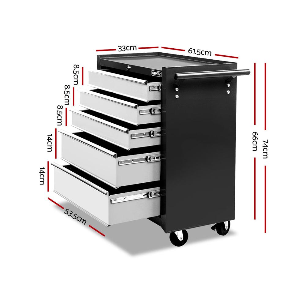 Giantz 5 Drawer Mechanic Tool Box Cabinet Storage Trolley - Black &