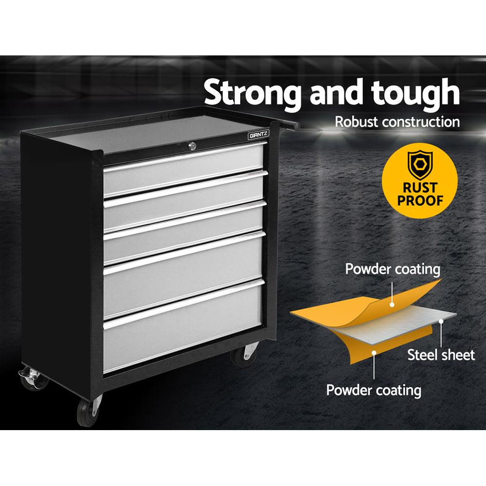 Giantz 5 Drawer Mechanic Tool Box Cabinet Storage Trolley - Black &