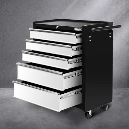 Giantz 5 Drawer Mechanic Tool Box Cabinet Storage Trolley - Black &
