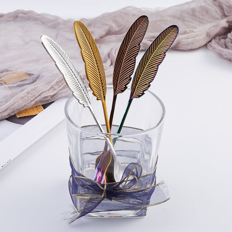 304 Stainless Steel Feather Spoon Fork Literary Tableware,Style: 4 In