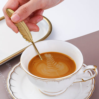 304 Stainless Steel Feather Spoon Fork Literary Tableware,Style: 4 In