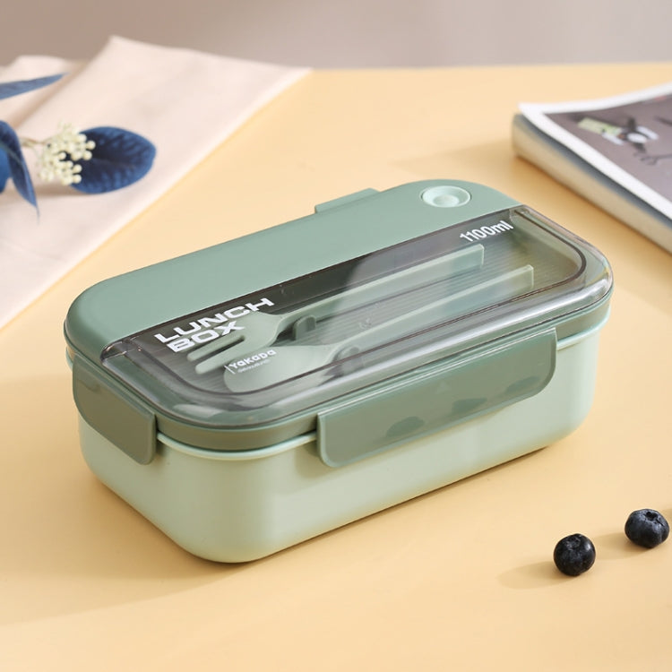Plastic Compartment Lunch Box Microwaveable with Tableware(1.1L Green)