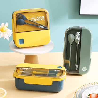 Plastic Compartment Lunch Box Microwaveable with Tableware(1.1L Green)