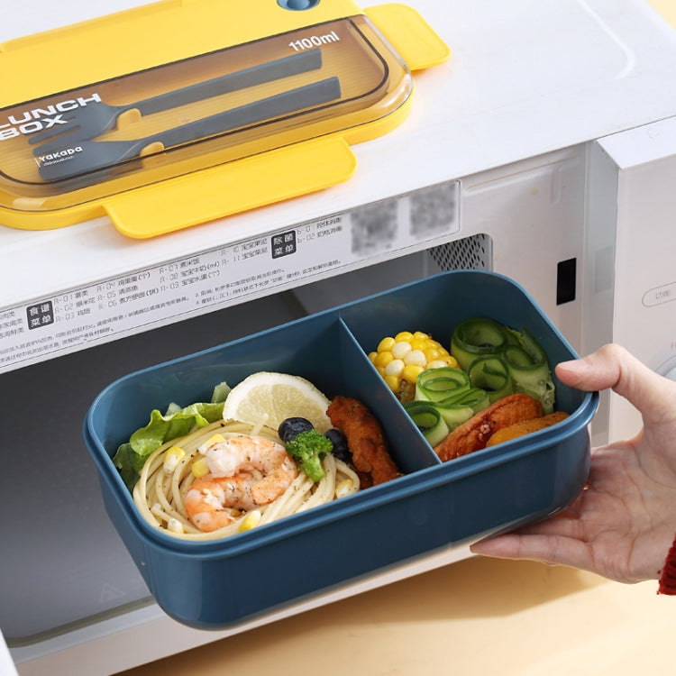 Plastic Compartment Lunch Box Microwaveable with Tableware(1.1L Green)