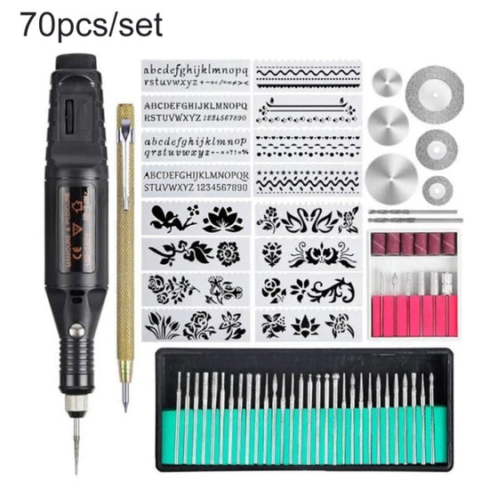 70pcs/set Mini Electric Speed Adjustable Engraving Pen Micro Electric