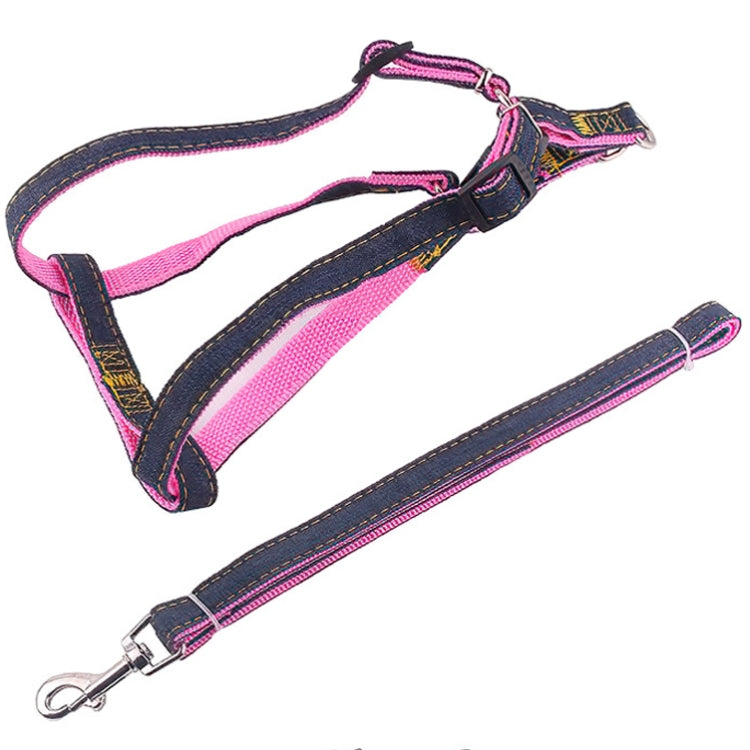BG-Q1025 Leash+Chest Strap Thickened Strong Denim Pet Dog Leash Set,