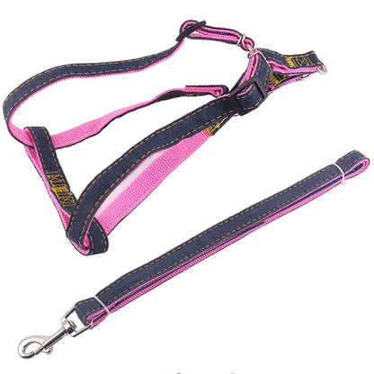 BG-Q1025 Leash+Chest Strap Thickened Strong Denim Pet Dog Leash Set,