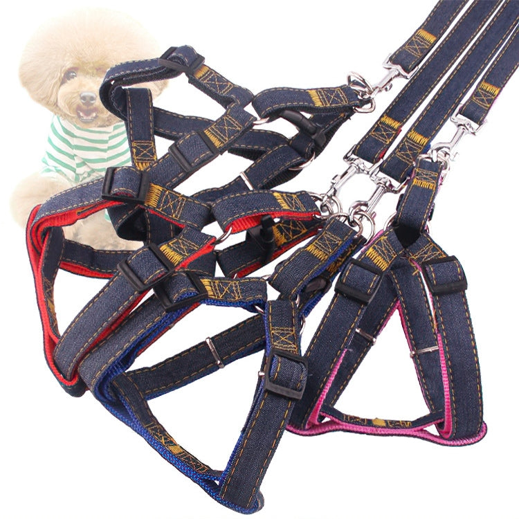 BG-Q1025 Leash+Chest Strap Thickened Strong Denim Pet Dog Leash Set,