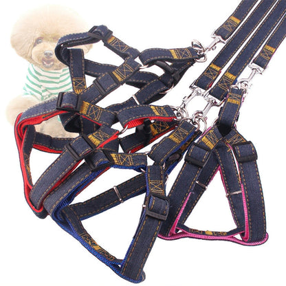 BG-Q1025 Leash+Chest Strap Thickened Strong Denim Pet Dog Leash Set,