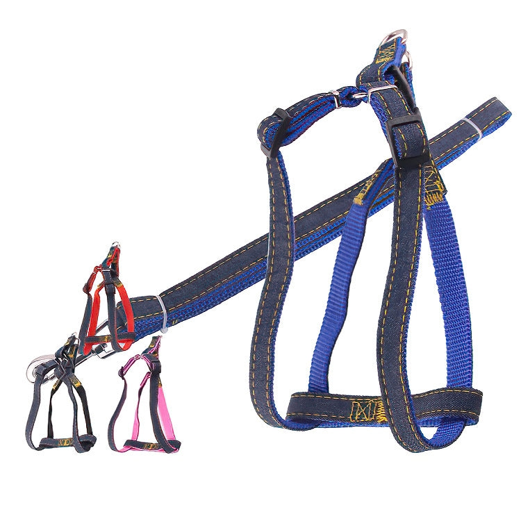BG-Q1025 Leash+Chest Strap Thickened Strong Denim Pet Dog Leash Set,