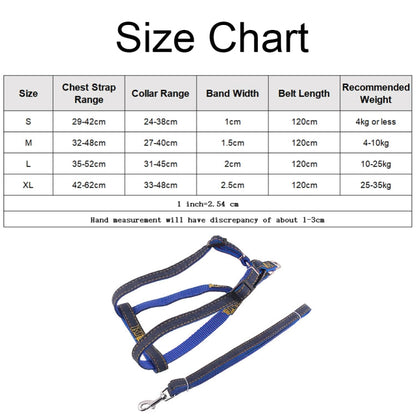 BG-Q1025 Leash+Chest Strap Thickened Strong Denim Pet Dog Leash Set,