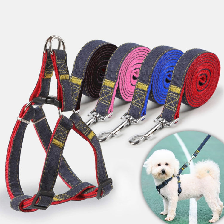 BG-Q1025 Leash+Chest Strap Thickened Strong Denim Pet Dog Leash Set,