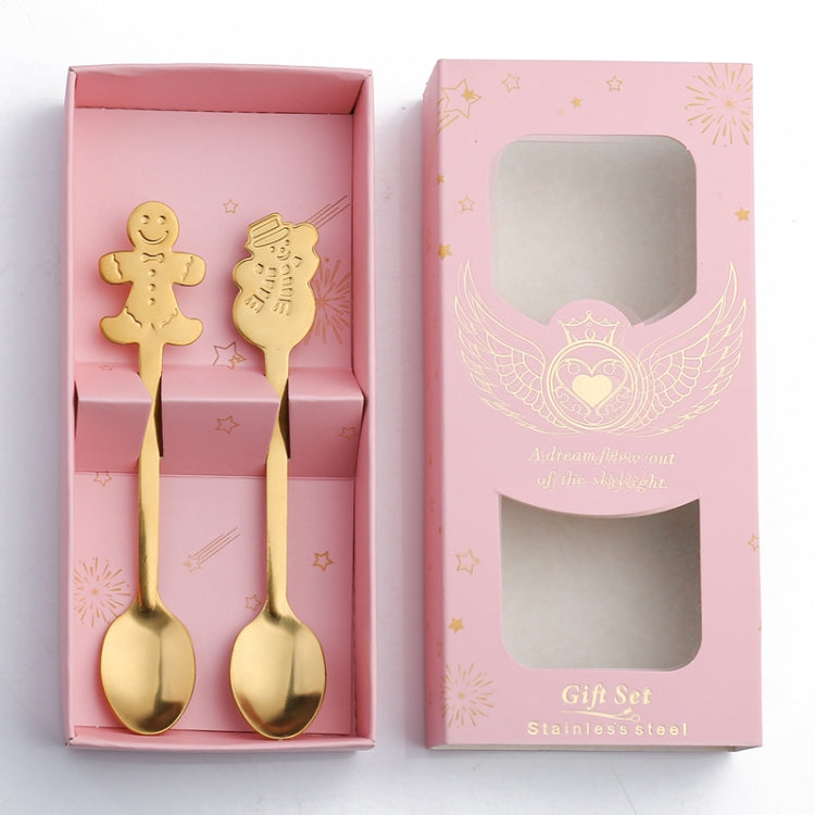 2pcs /Pack Christmas Stainless Steel Spoon Tableware Gift Set, Color: