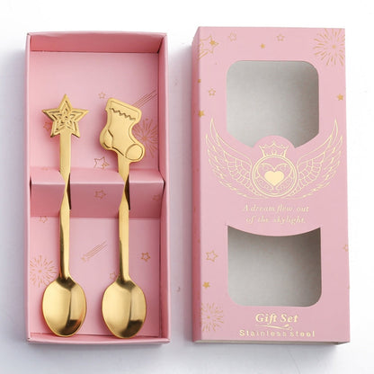 2pcs /Pack Christmas Stainless Steel Spoon Tableware Gift Set, Color: