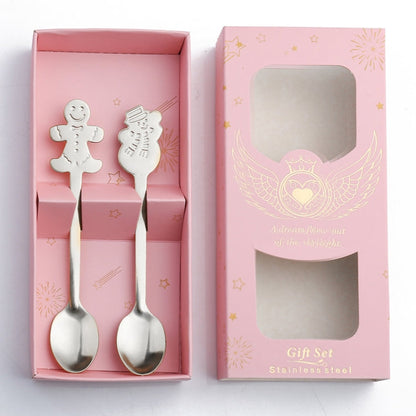 2pcs /Pack Christmas Stainless Steel Spoon Tableware Gift Set, Color: