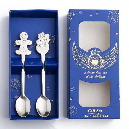 2pcs /Pack Christmas Stainless Steel Spoon Tableware Gift Set, Color: