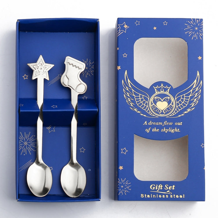 2pcs /Pack Christmas Stainless Steel Spoon Tableware Gift Set, Color: