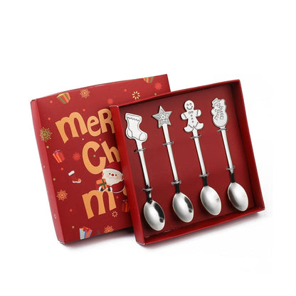 4pcs /Pack Christmas Stainless Steel Spoon Tableware Gift Set, Color: