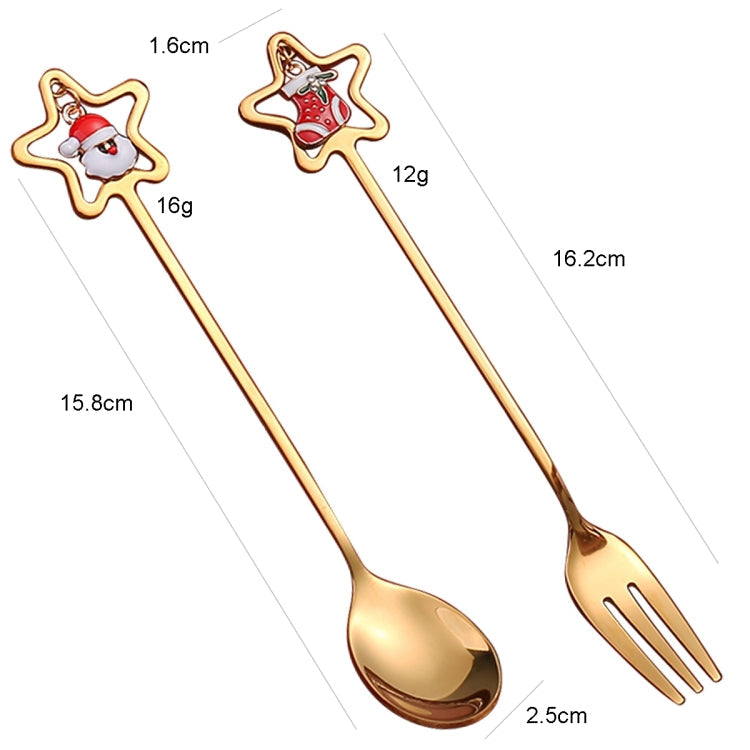 2pcs /Pack A410 Christmas Stirring Spoon Dessert Fork Christmas Eve