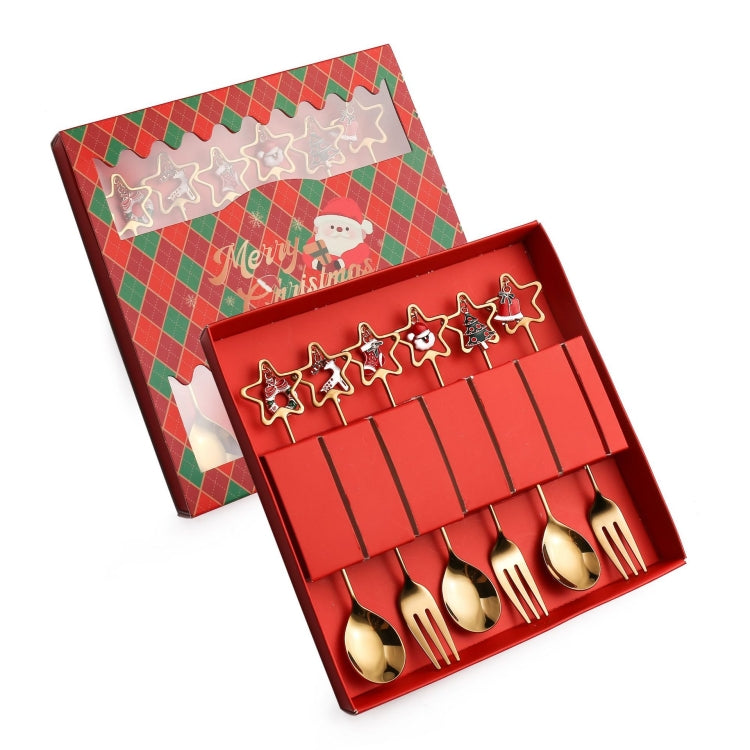 6pcs /Pack Christmas Stainless Steel Spoon And Fork Cutlery Gift Set, Main image