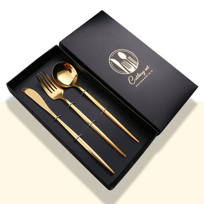 3pcs /Pack Stainless Steel Glossy Mirror Flatware Gift Set, Style: