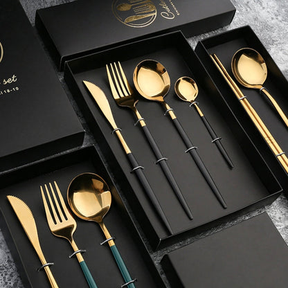 3pcs /Pack Stainless Steel Glossy Mirror Flatware Gift Set, Style: