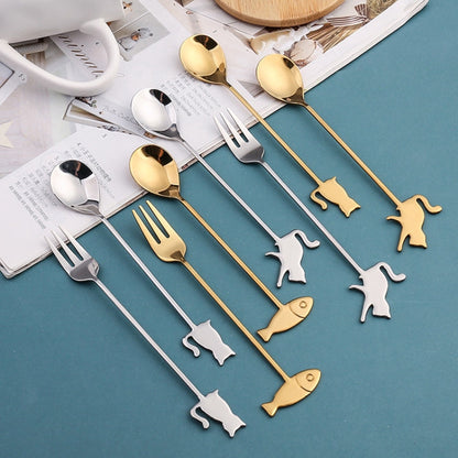 304 Stainless Steel Cartoon Pet Stirring Spoon Fork Fruit Fork Dessert