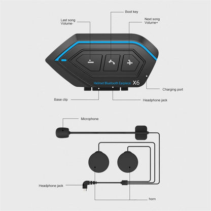 X6 Helmet Bluetooth Headset Wireless Waterproof Moto Handsfree Stereo