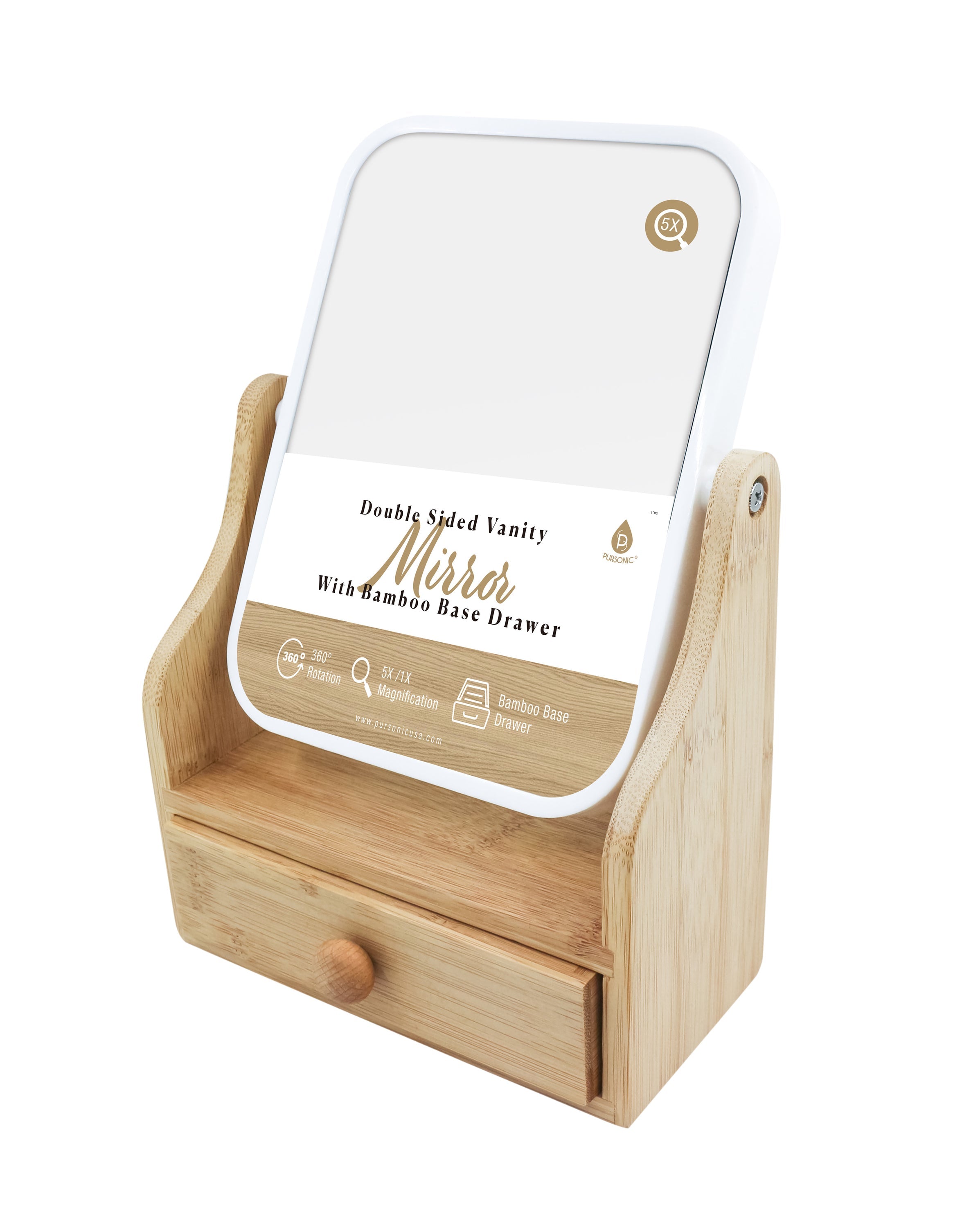 Dual-Sided Vanity Mirror with Bamboo Drawer Base Main image