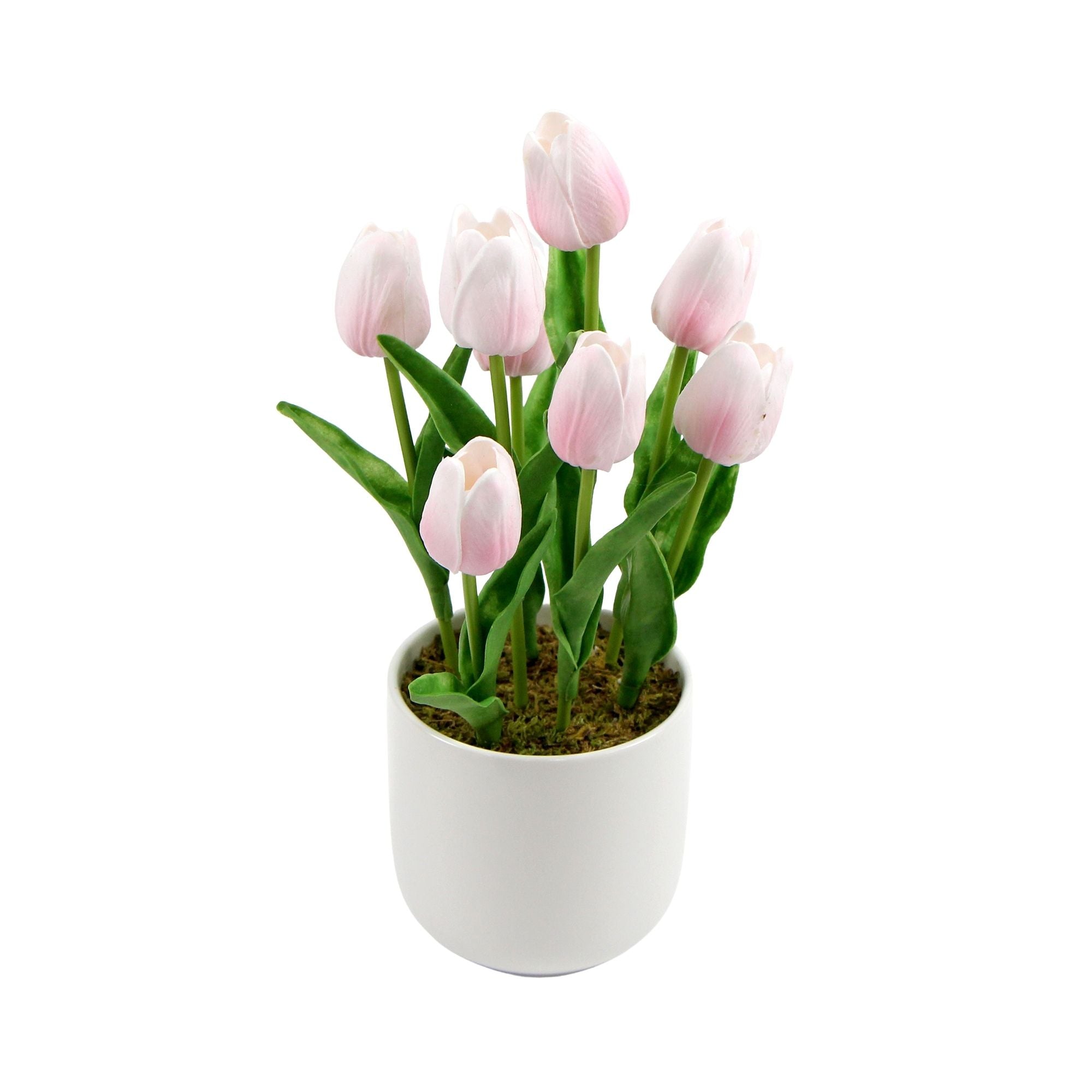 Flowering Pink Artificial Tulip Plant Arrangement With Ceramic Bowl Main image