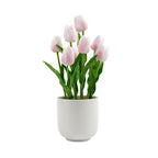 Flowering Pink Artificial Tulip Plant Arrangement With Ceramic Bowl
