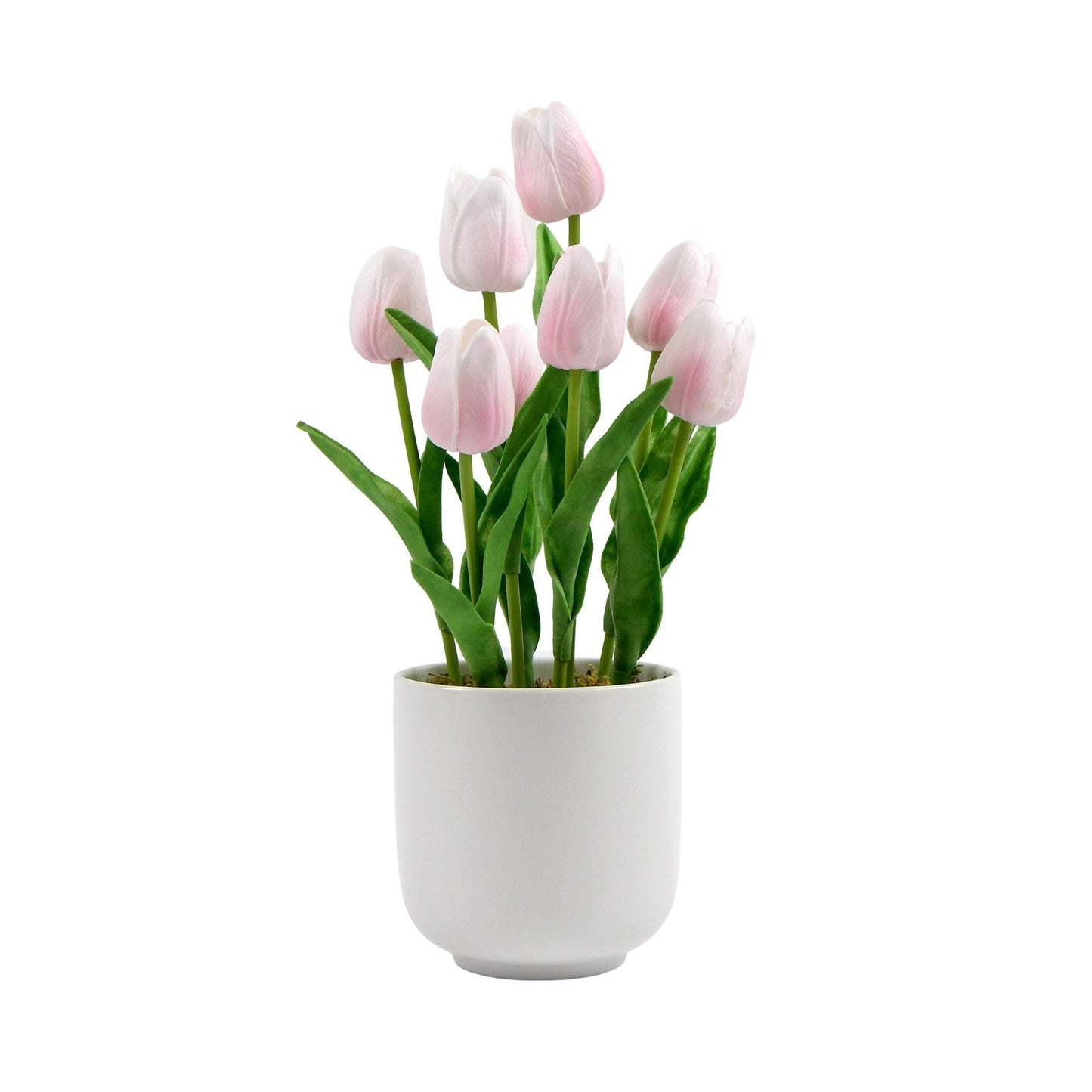 Flowering Pink Artificial Tulip Plant Arrangement With Ceramic Bowl