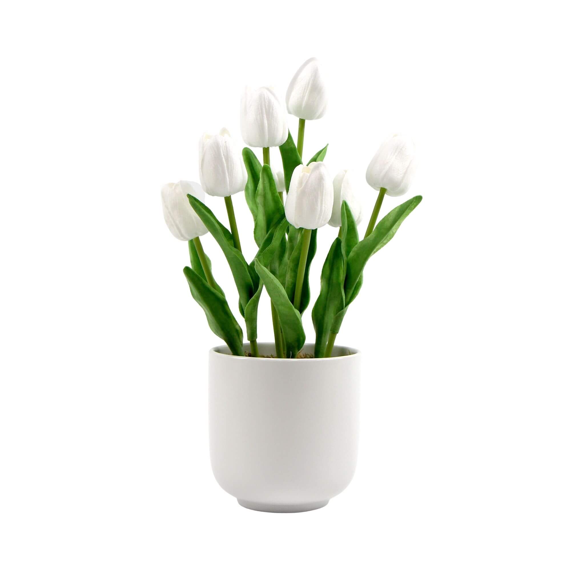 Flowering White Artificial Tulip Plant Arrangement With Ceramic Bowl Main image