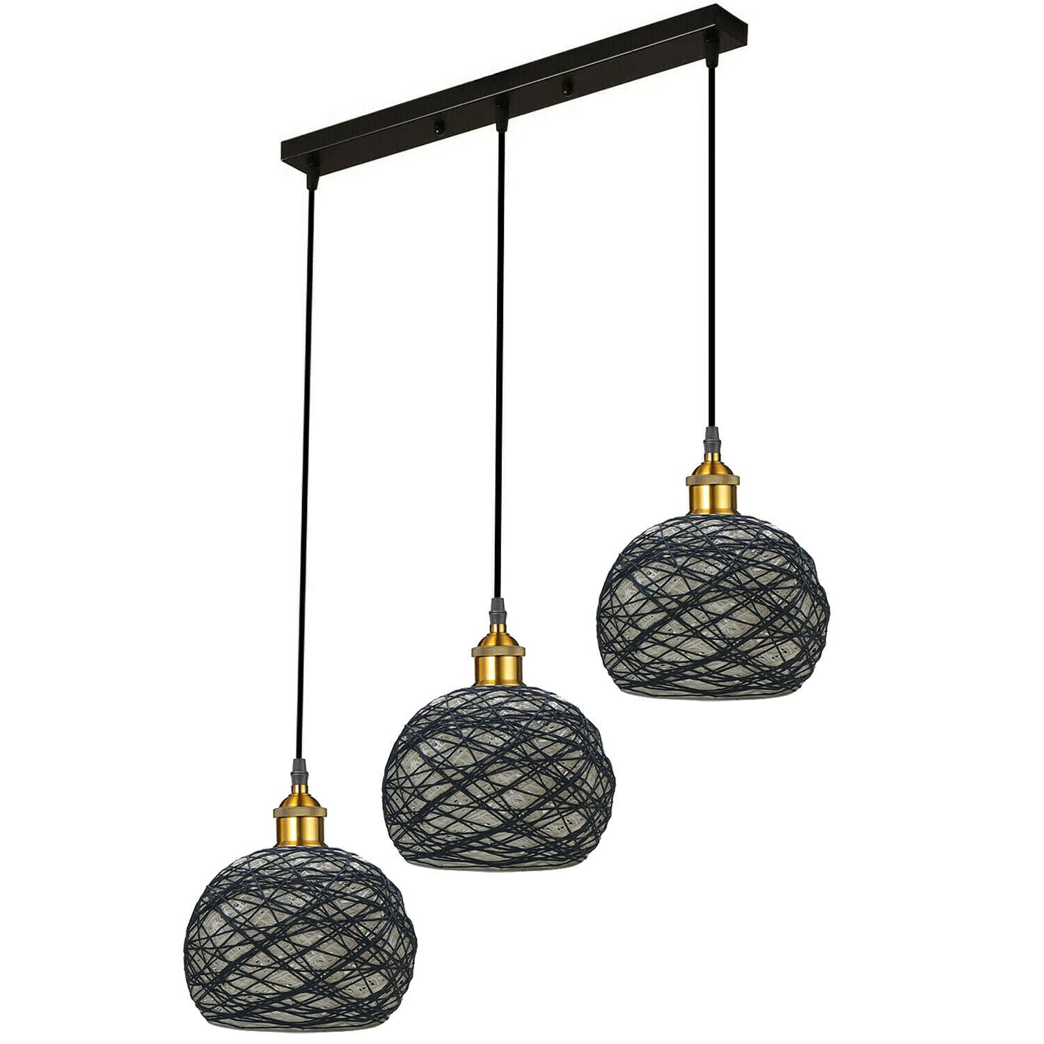 3 Head Wicker Globe Shape Pendant Shade Retro Hanging Ceiling Lamp Secondary image