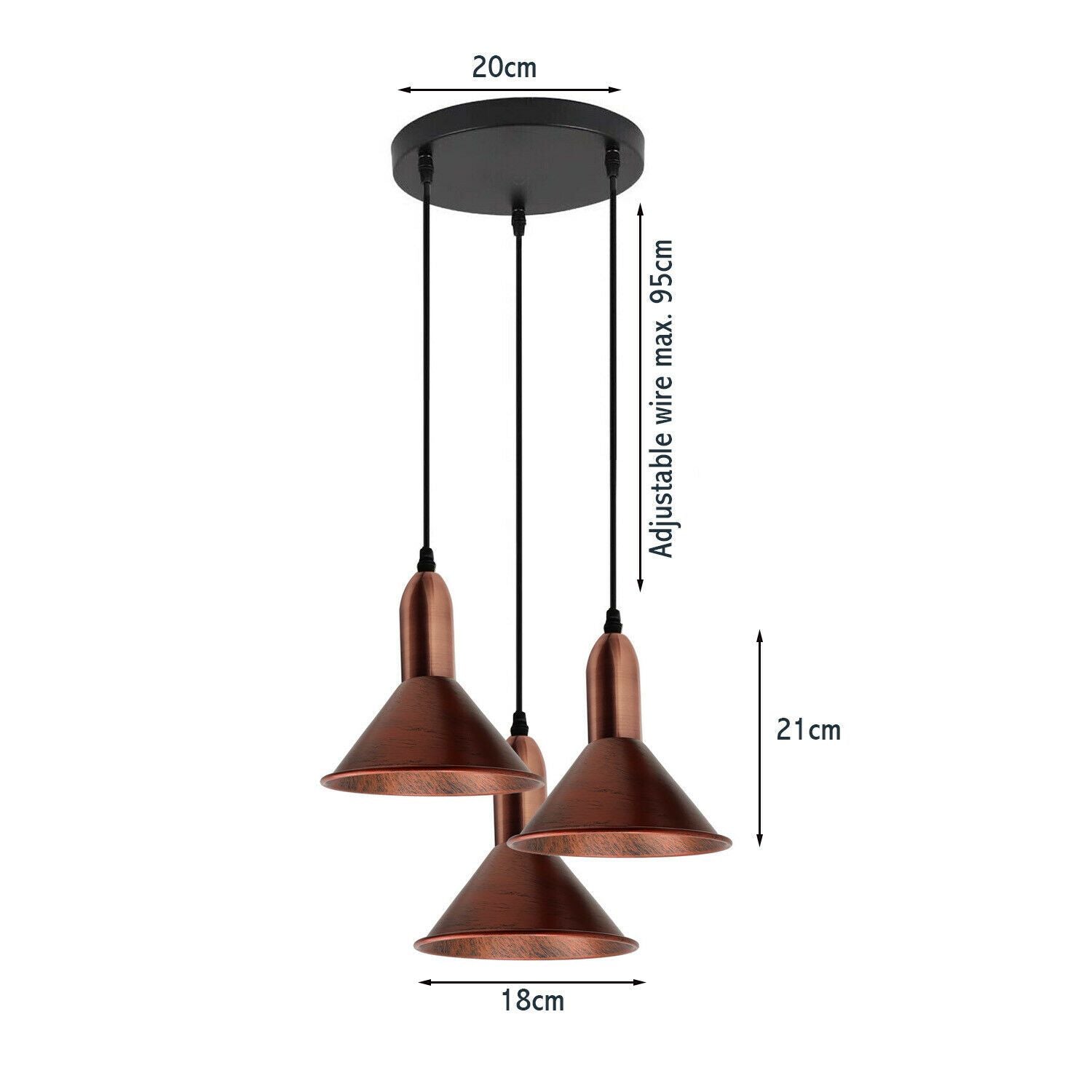Retro Style 3 Way Rustic Red Metal Pendant Ceiling Light Fitting~1582 Secondary image